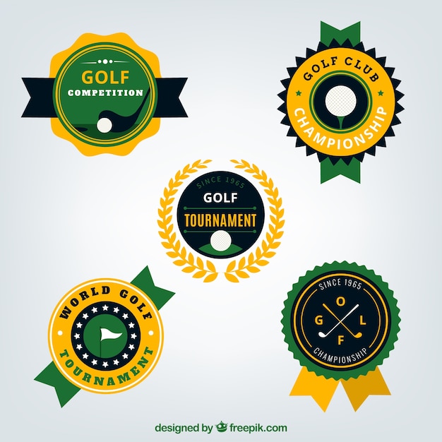 Set of golf labels in flat style