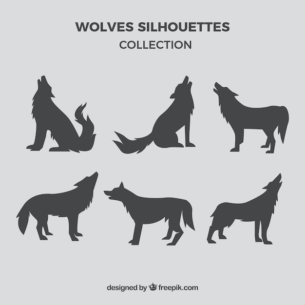 Free Vector set of gray wolf silhouettes