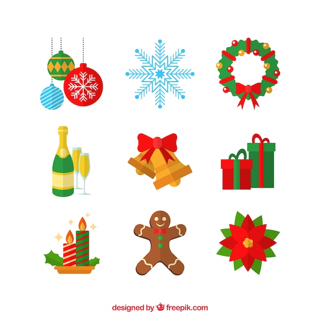 Set of great christmas elements in flat style