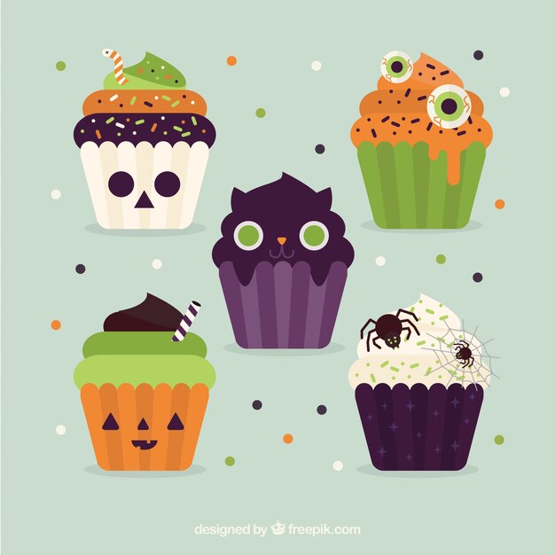 Set of great halloween cupcakes