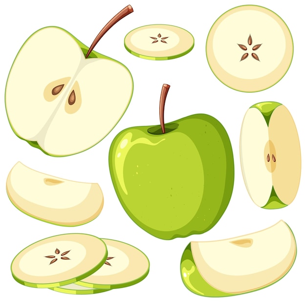 Set of green apple fruit