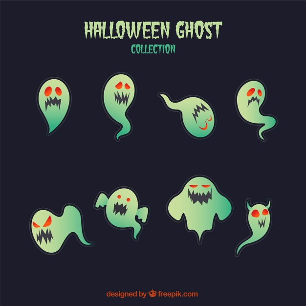 Set of green halloween ghosts