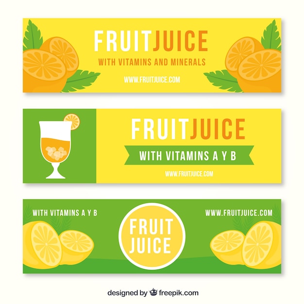 Set of green and orange fruit juice banners