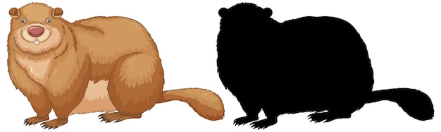 Free Vector set of groundhog characters and its silhouette