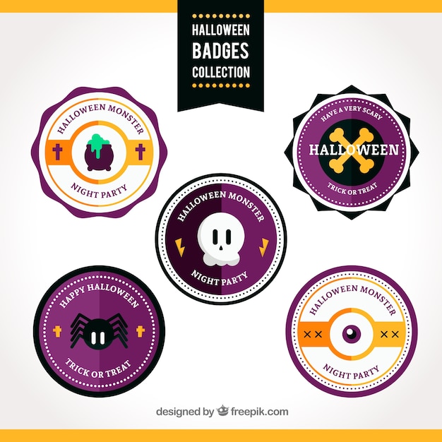 Set of halloween badges with purple details