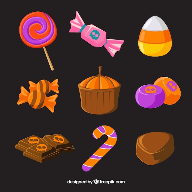 Free Vector set of halloween candies and cakes