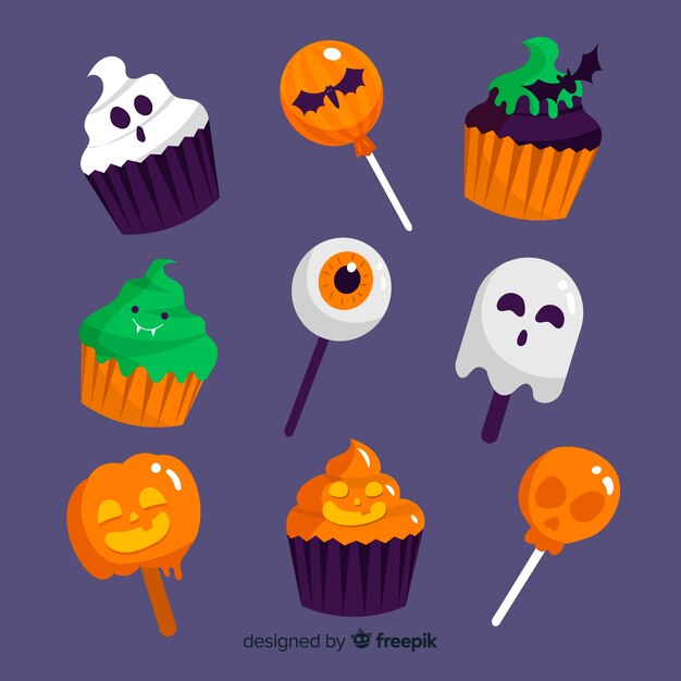 Set of halloween candies flat design