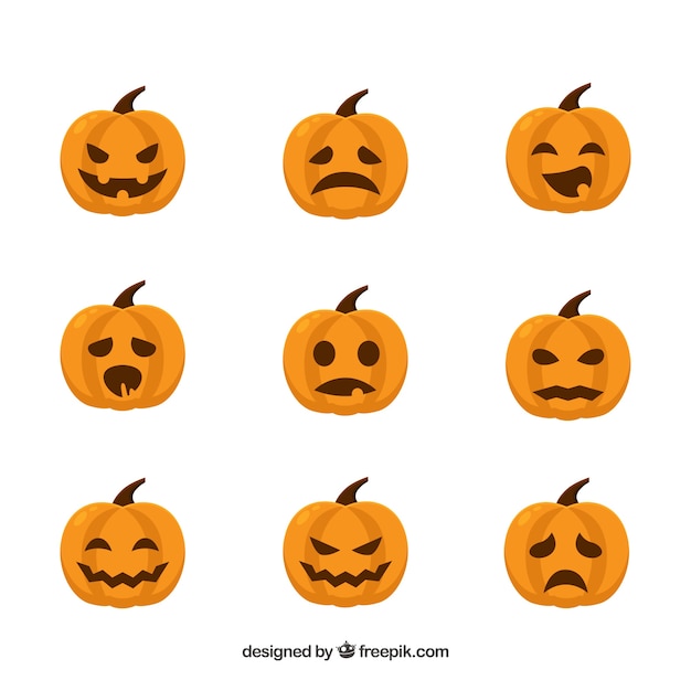 Free vector set of halloween celebration pumpkins