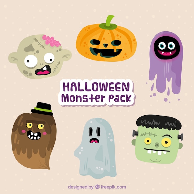 Free Vector set of halloween cute characters