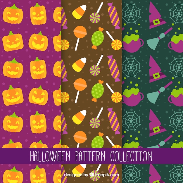 Free Vector set of halloween elements patterns in flat design