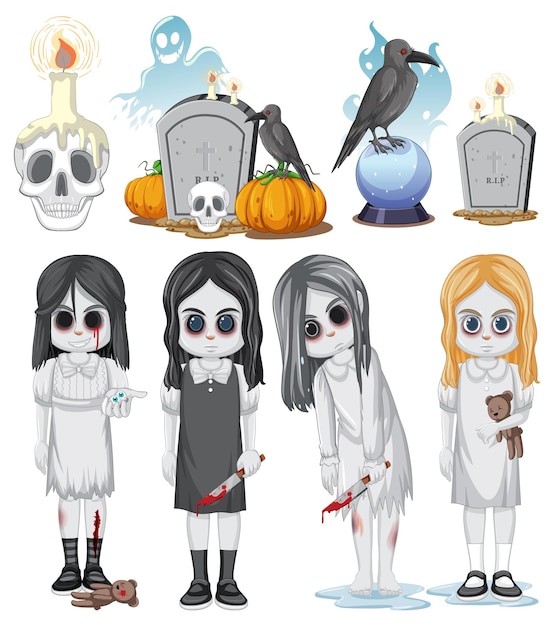 Free Vector set of halloween ghost and elements