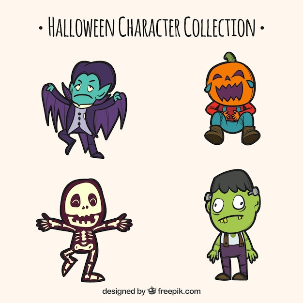 Set of halloween hand drawn characters