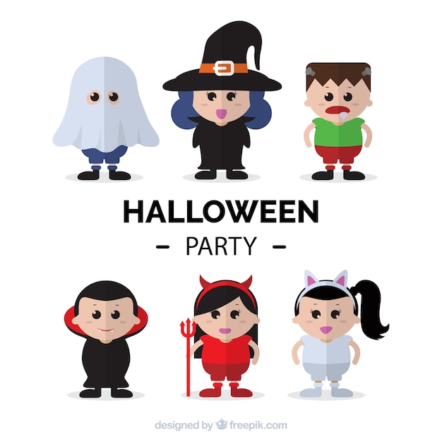 Set of halloween party dressed characters 