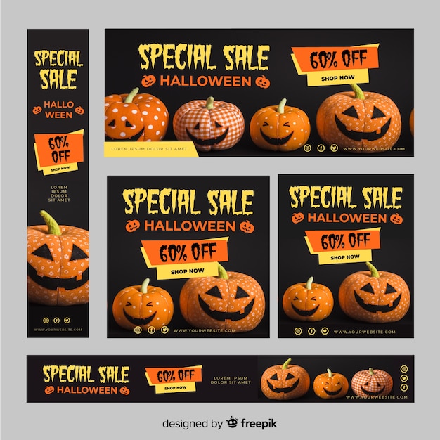 Free Vector set of halloween sale banners