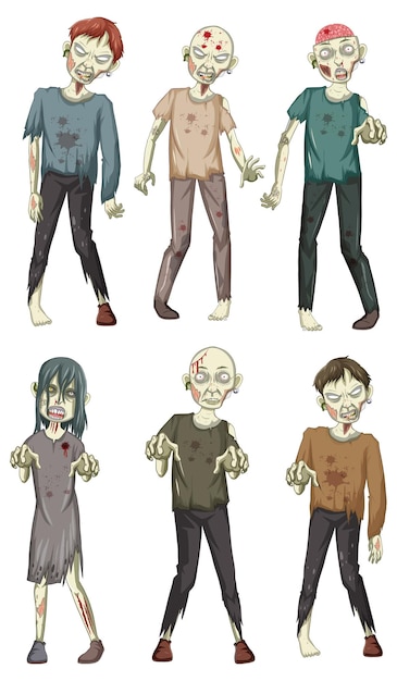 Free vector set of halloween zombie cartoon characters