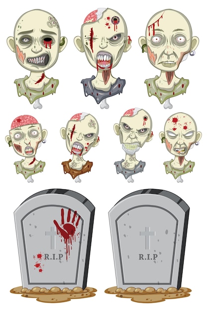 Free vector set of halloween zombie objects