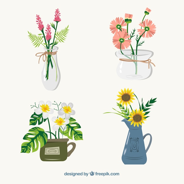 Free Vector set of hand beautiful drawn tropical flowers