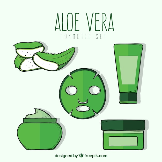 Free Vector set of hand-drawn aloe vera products