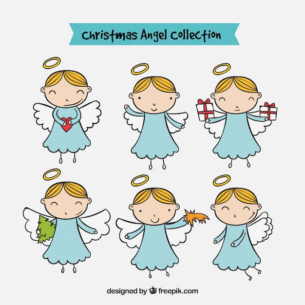 Set of hand-drawn angels