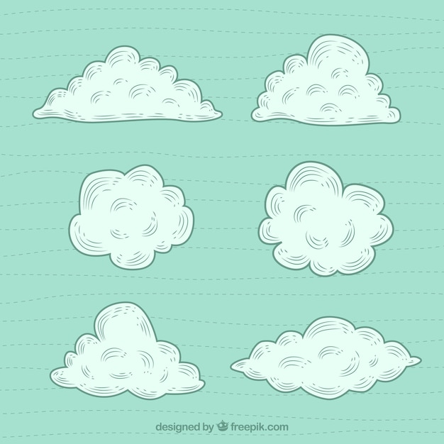 Free Vector set of hand drawn beautiful white clouds