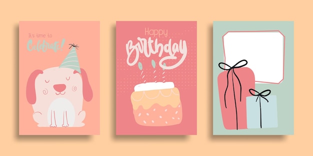 Set of hand drawn birthday cards