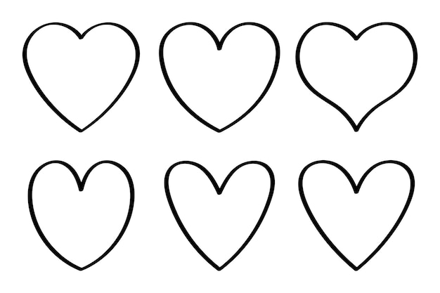 Set of Hand Drawn Black Outline Hearts