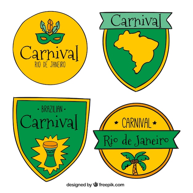 Free Vector set of hand drawn brazilian carnival stickers