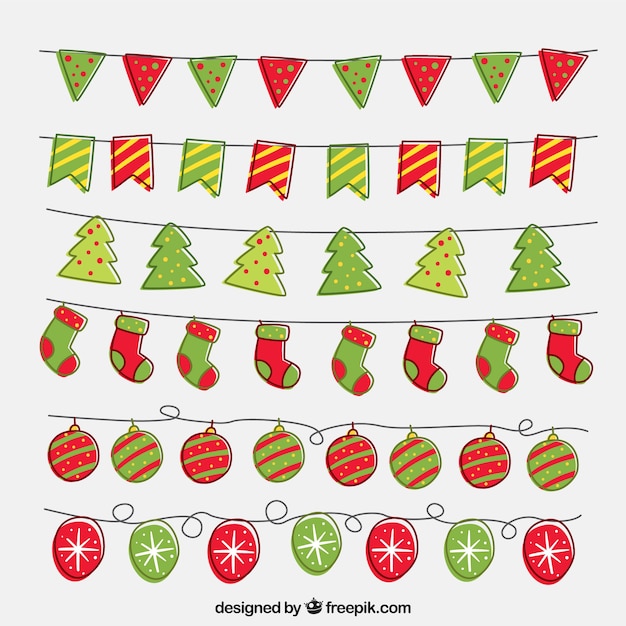 Free Vector set of hand-drawn christmas garlands