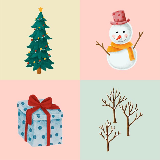 Set of hand drawn Christmas illustrations