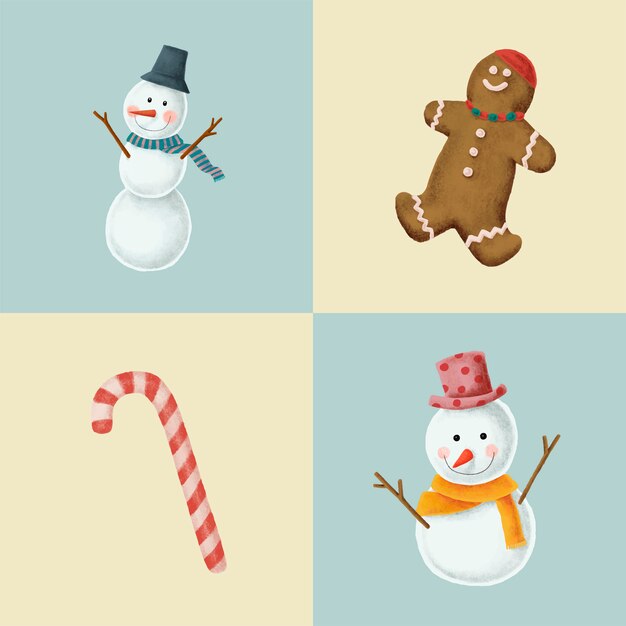 Set of hand drawn Christmas illustrations