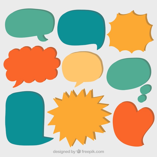 Free Vector set of hand drawn colored speech bubbles