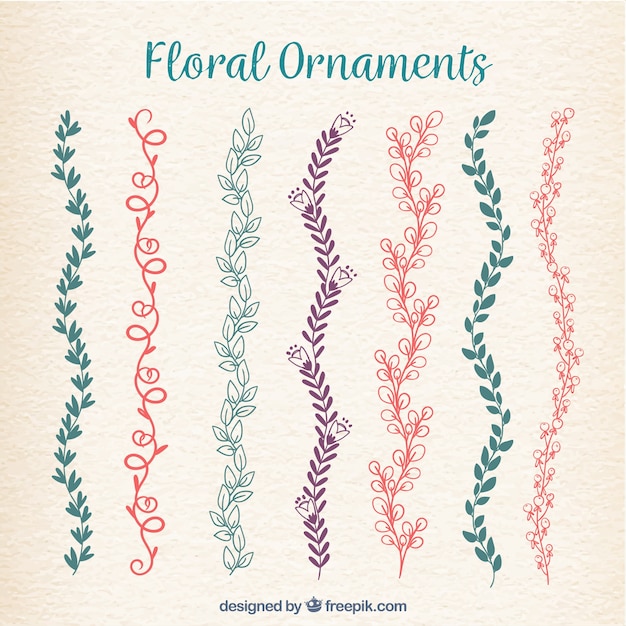 Free Vector set of hand drawn colorful floral ornaments