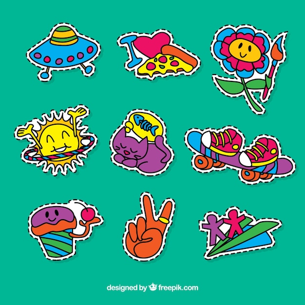 Set of hand-drawn colorful stickers