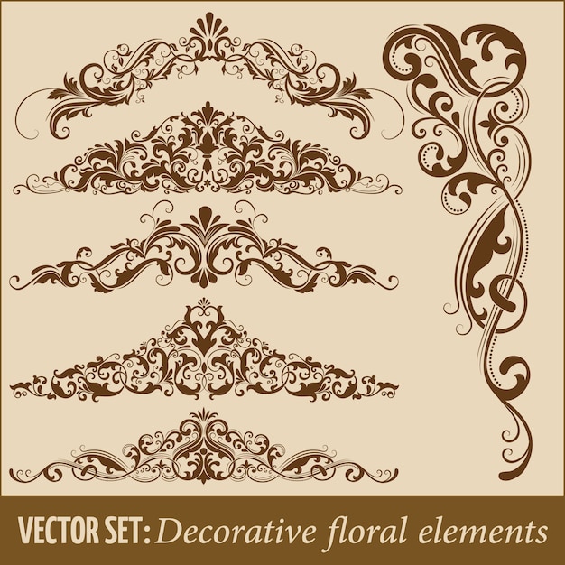 Free vector set of hand drawn decorative vector floral elements for design. page decoration element.