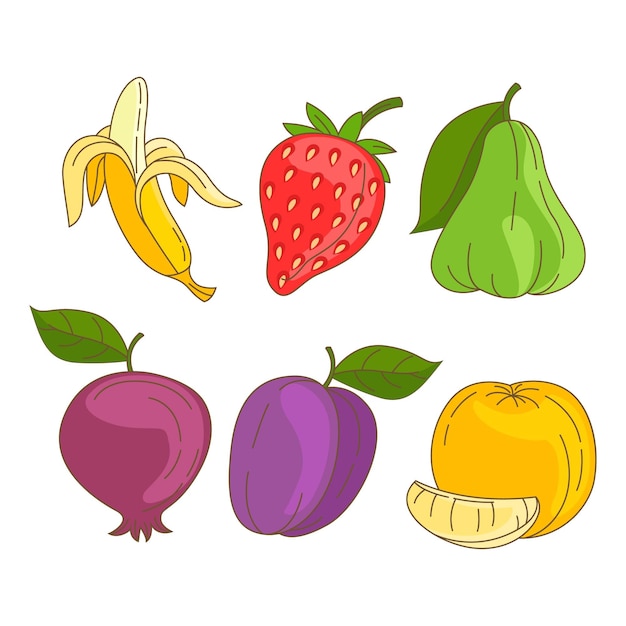 Set of hand drawn delicious fruits