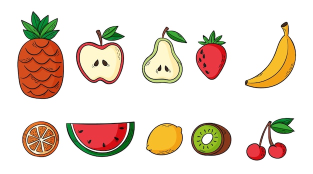 Set of hand drawn delicious fruits