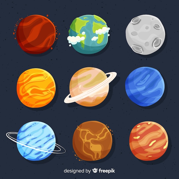 Set of  hand drawn different planets 