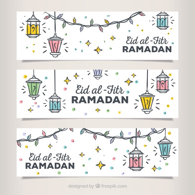 Set of hand drawn eid al fitr banners