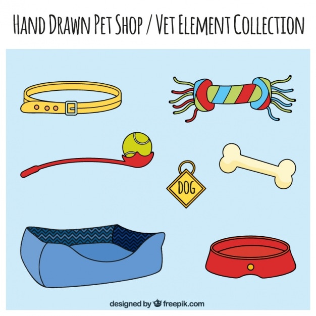 Free Vector set of hand drawn elements pet store 