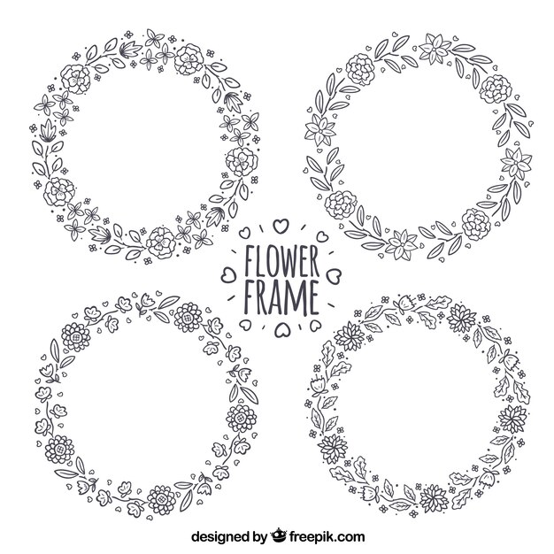 Set of hand drawn floral wreath