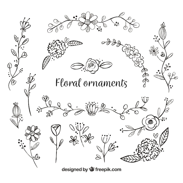 Free vector set of hand drawn flower ornaments