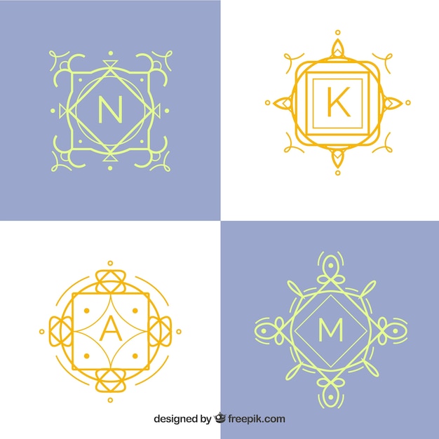 Set of hand drawn gold monograms