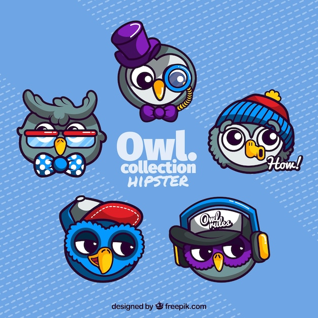 Free Vector set of hand drawn hipster owls