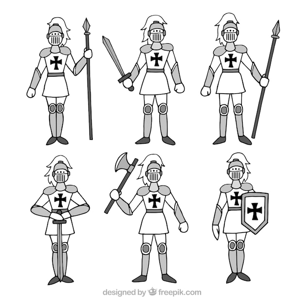 Free vector set of hand drawn knight