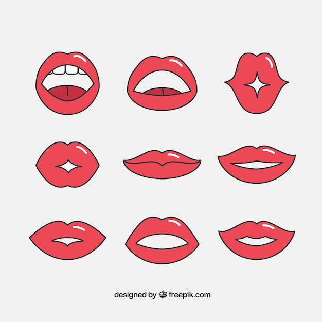 Free vector set of hand-drawn lips with expressions