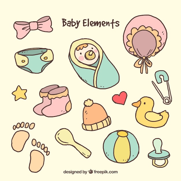 Free Vector set of hand drawn lovely baby elements 