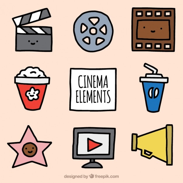 Free Vector set of hand-drawn movie elements