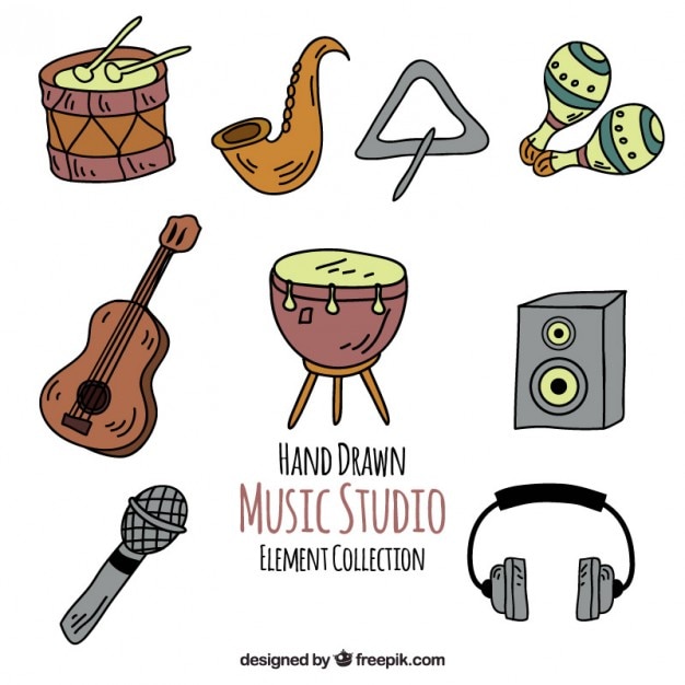 Free Vector set of hand-drawn music studio equipment 