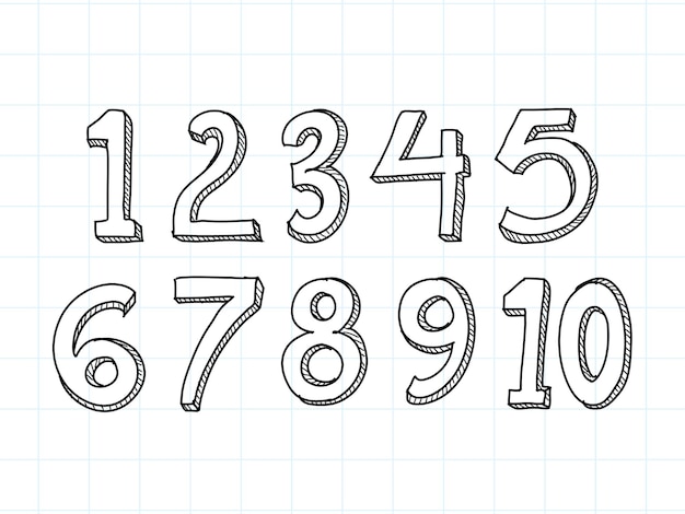 Set of hand drawn numbers isolated on white background 