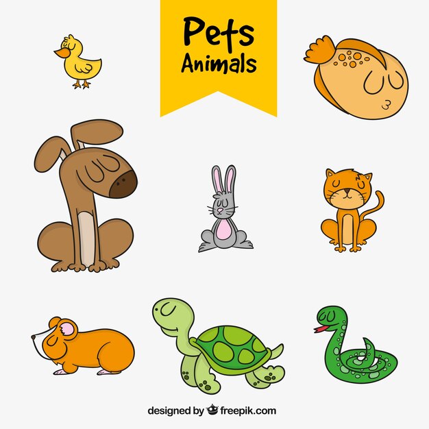 Set of hand-drawn pets